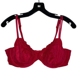Victoria's Secret Lace Underwire Bra Womens 38C Red Satin Lacy Lingerie